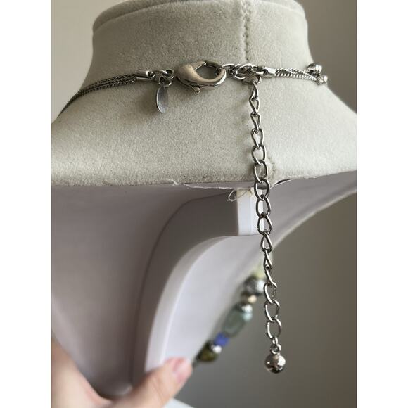 Chico’s Multi Beaded Necklace Turquoise Green Blue Silver Tone - Picture 3 of 5